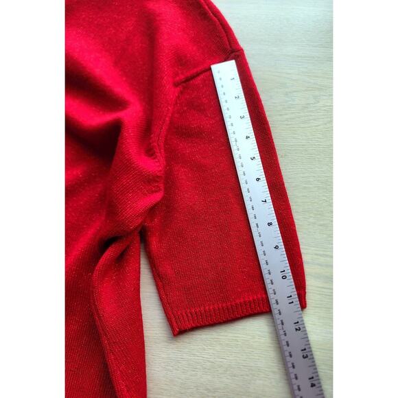 Top/Knit-Talbots-Red Gold Metallic-Wool Blend-Turtleneck-Short Sleeves-Size LRG - Picture 11 of 11
